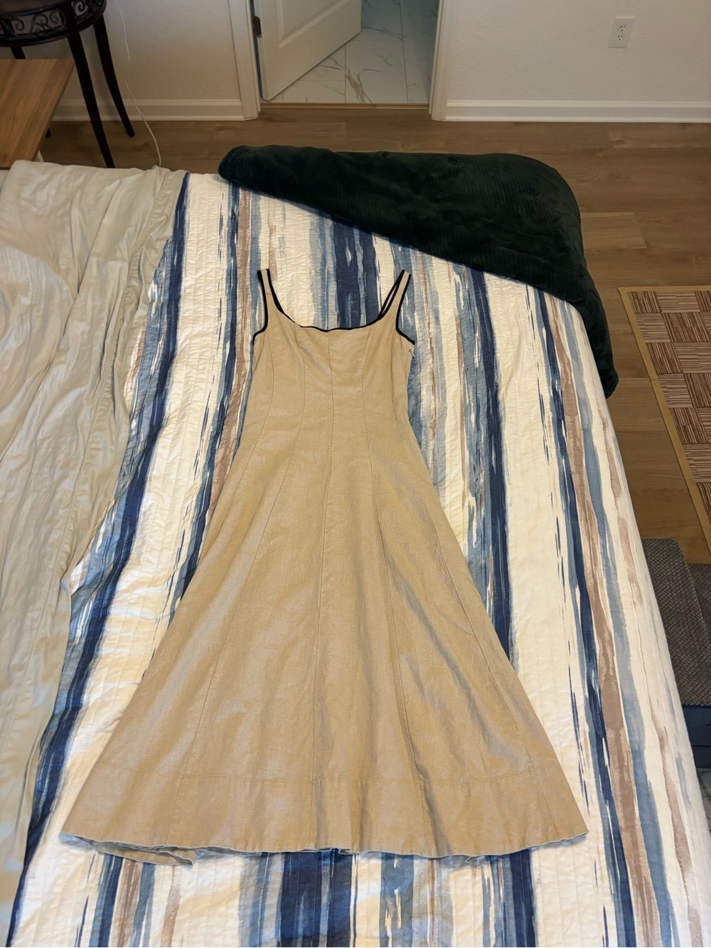 Zara Beige A-Line Slip Dress with Contrast Straps